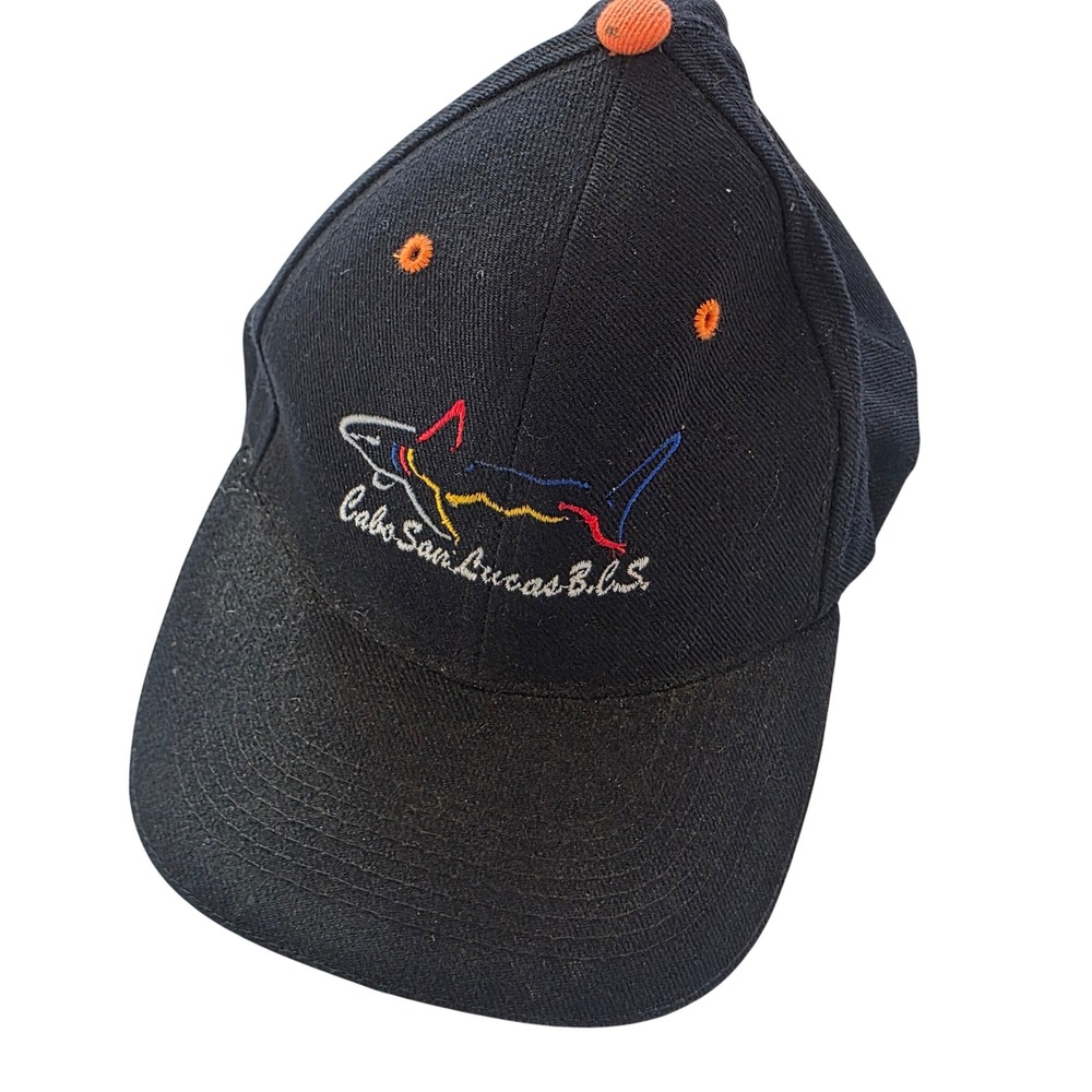 Black Baseball Cap Cabo San Lucas B.L.S. Shark Embroidery Oranccent 100% Acrylic
